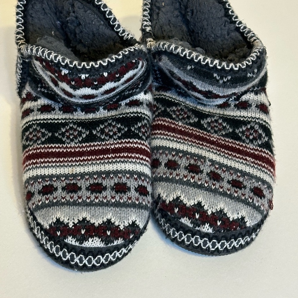 Muk Luks Black and Gray Nordic Knit Slippers